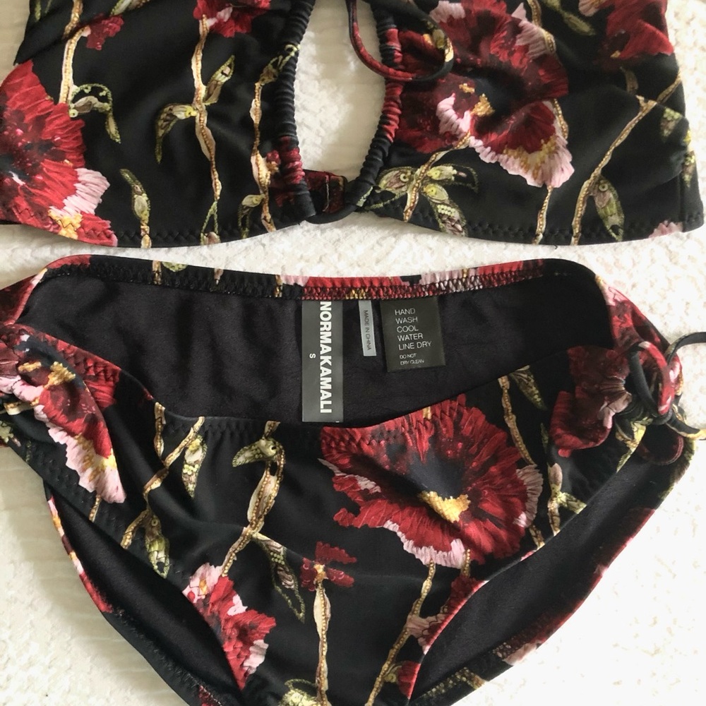 Norma Kamali Black and Red Floral bikini bathing suit